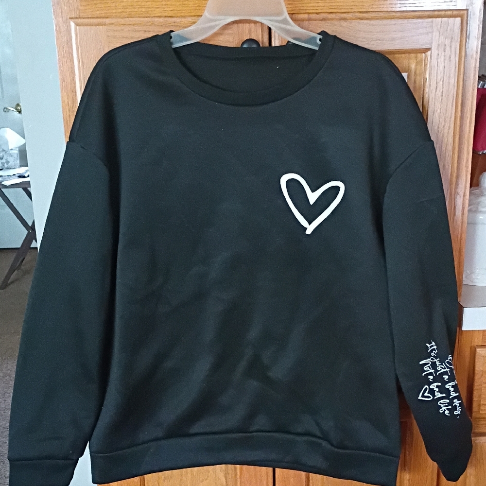 Black Sweatshirt with White Heart Design
